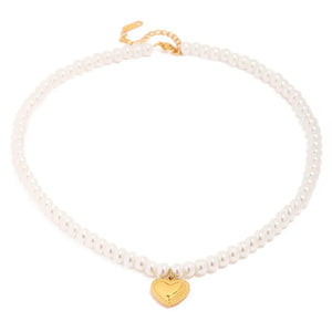 Pearls Beaded Heart Shape Necklace