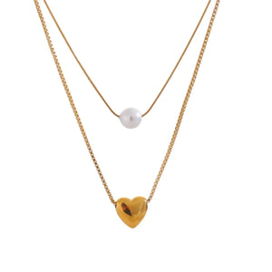 Double Layered Pearl Heart Necklace