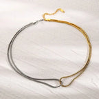 Double Layer Gold Silver Sleek Chain Necklace and Bracelet - Diatoms