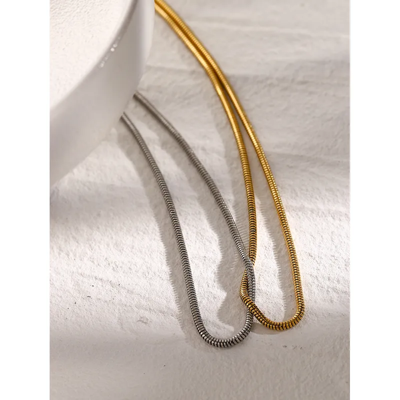 Double Layer Gold Silver Sleek Chain Necklace and Bracelet