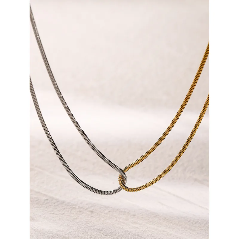 Double Layer Gold Silver Sleek Chain Necklace and Bracelet