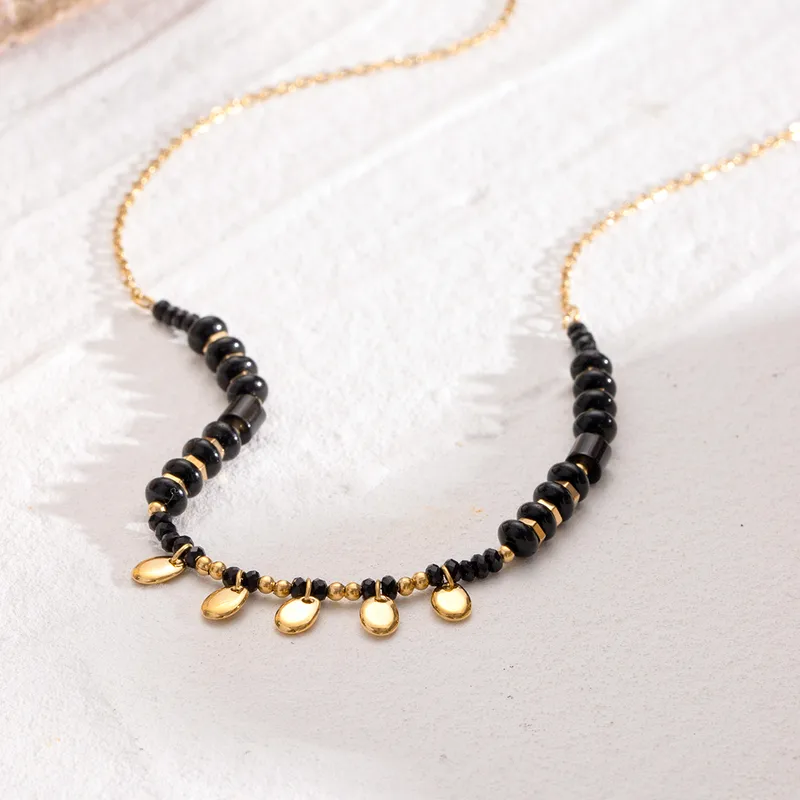 Black Crystal Hollow Beads Necklace