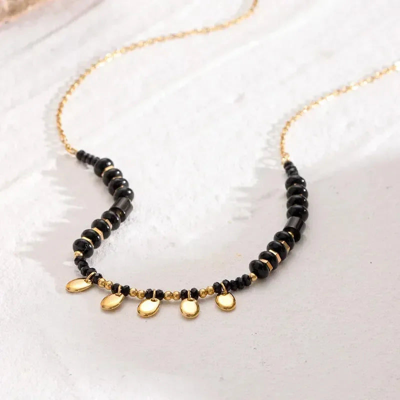 Black Crystal Hollow Beads Necklace - Diatoms