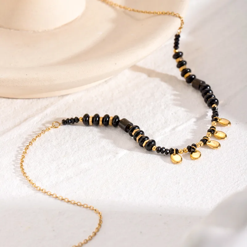 Black Crystal Hollow Beads Necklace