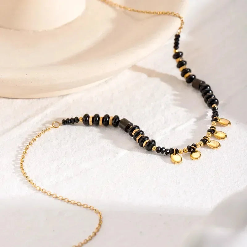 Black Crystal Hollow Beads Necklace - Diatoms
