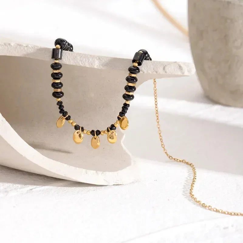 Black Crystal Hollow Beads Necklace - Diatoms