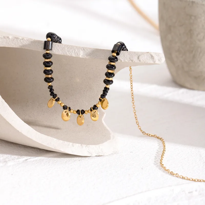 Black Crystal Hollow Beads Necklace