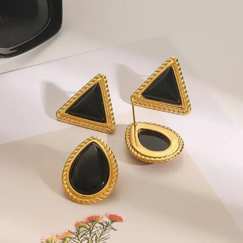 Classic Style Triangle Water Droplets Ear Studs - Diatoms