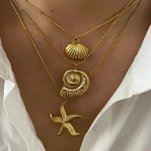 Marine Style Starfish Conch Shell Necklace - Diatoms