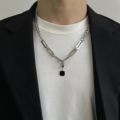 Casual Square Black Stone Men's Necklace