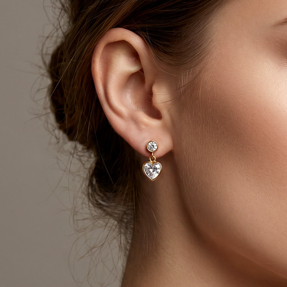 Gleam Heart Stud-Dangle Earrings