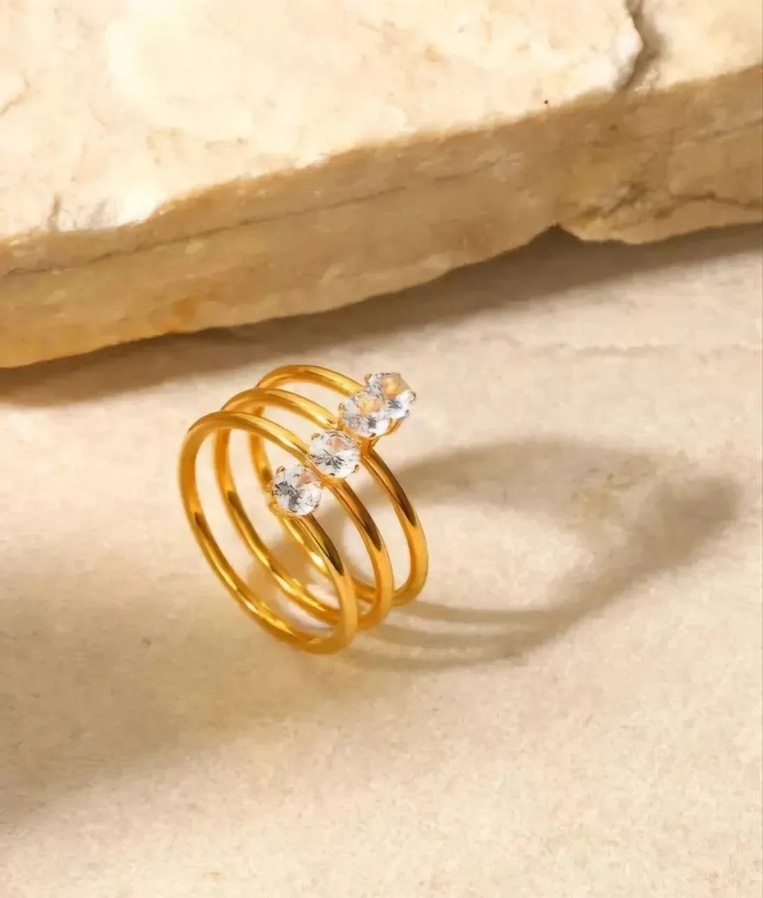 Spiral Luxy American Diamond Golden Ring - Diatoms