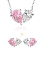 Diamond Heart Colorful Necklace Earring Set