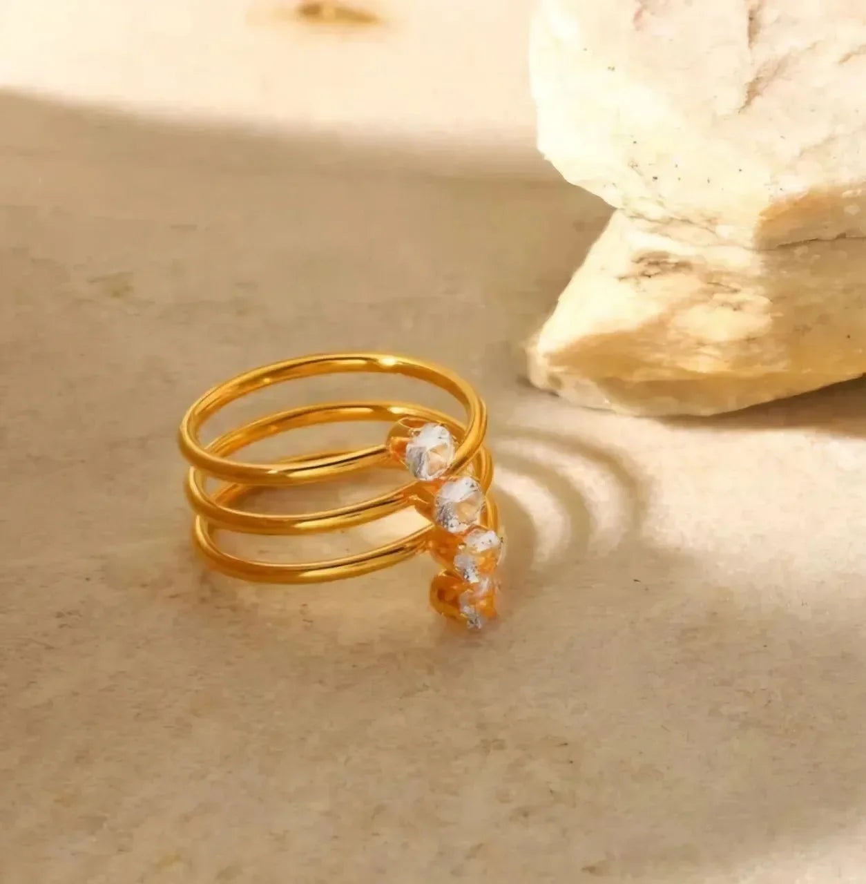 Spiral Luxy American Diamond Golden Ring - Diatoms