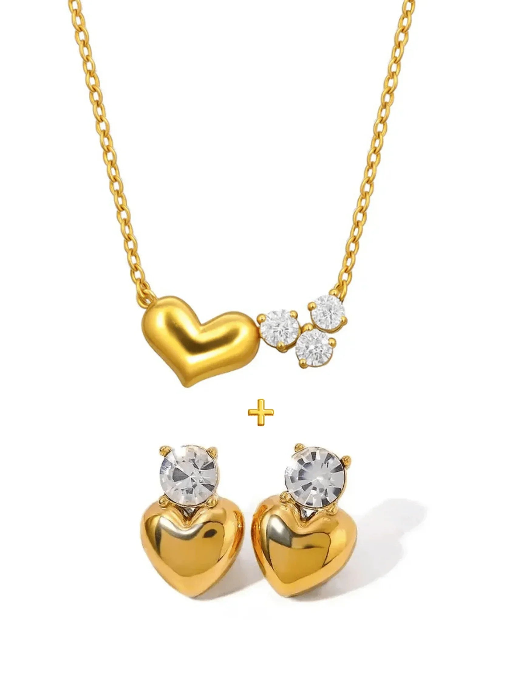 Diamond Heart Necklace Earring Combo Set
