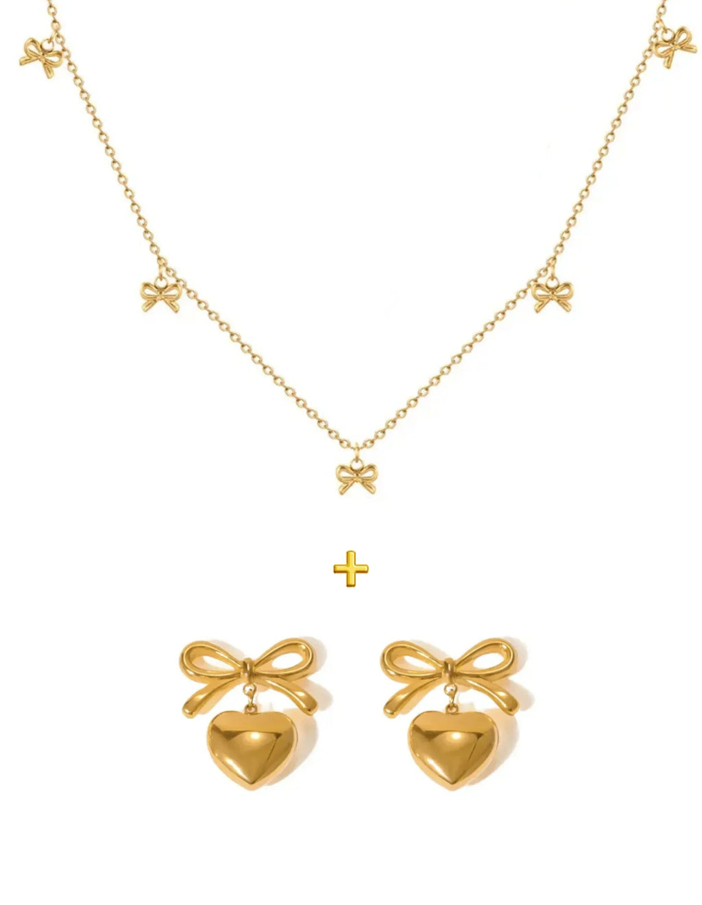 Luxe Heart Bow Necklace Earring Combo Set