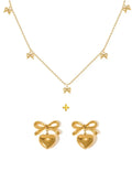 Luxe Heart Bow Necklace Earring Combo Set