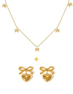 Luxe Heart Bow Necklace Earring Combo Set