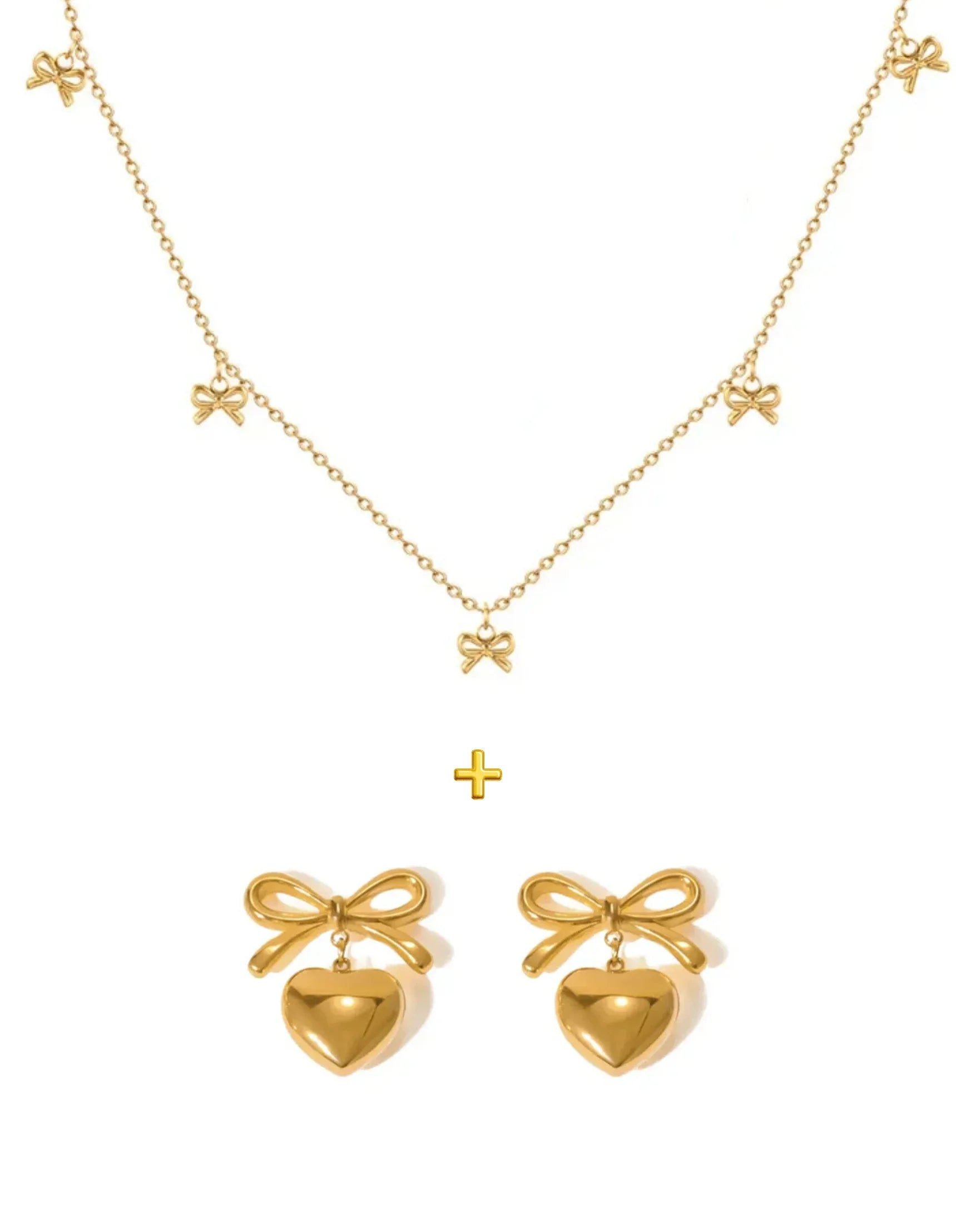 Luxe Heart Bow Necklace Earring Combo Set