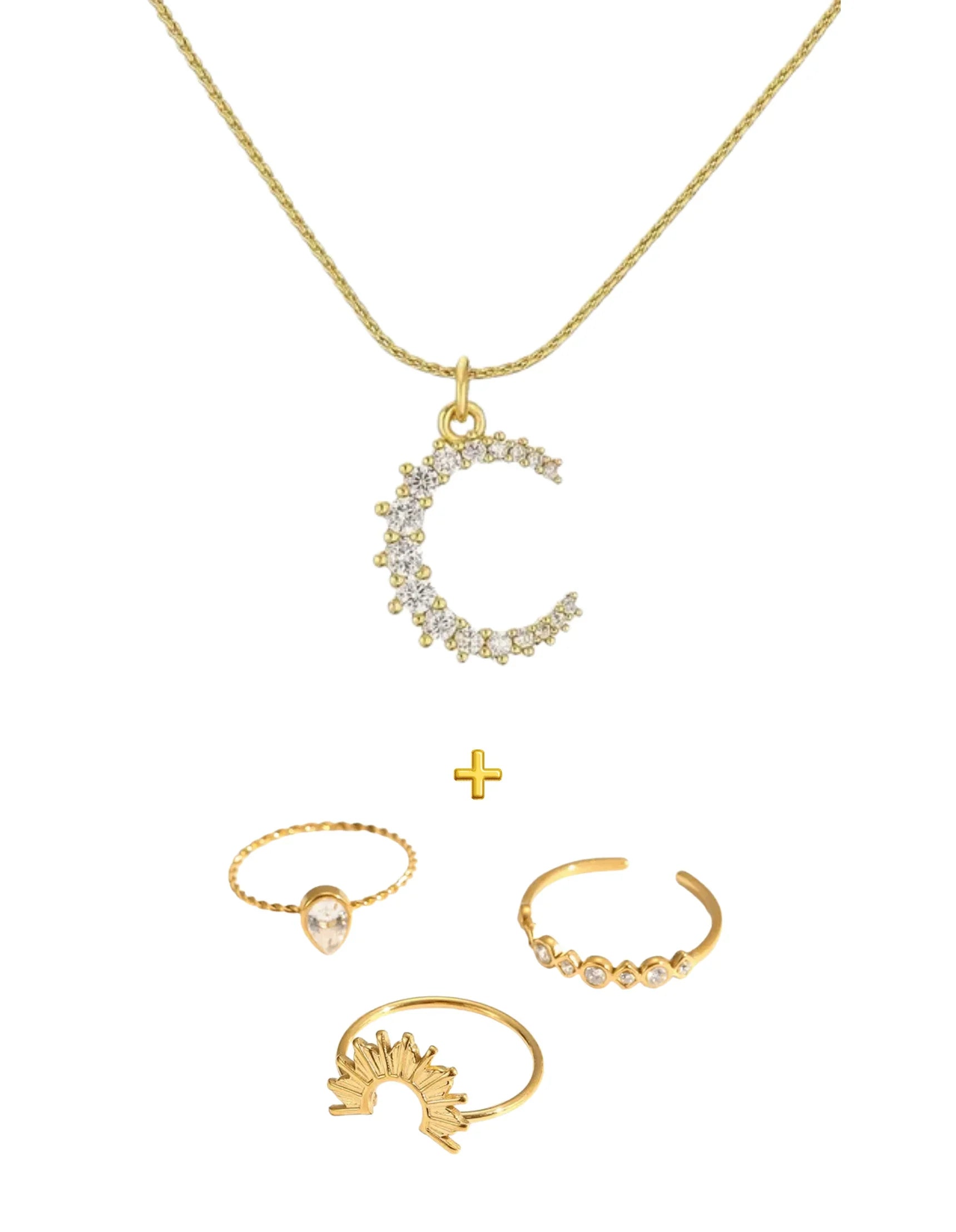 Golden Hour Combo Necklace Ring Pair Set