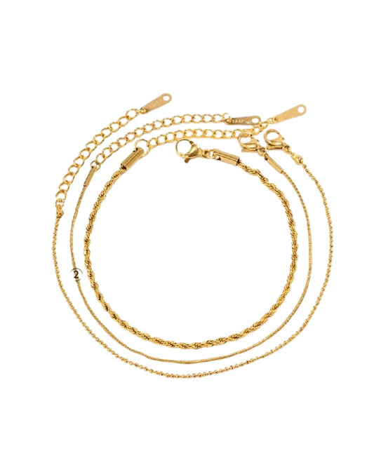 Three Sleek Chain Gold Bracelet
