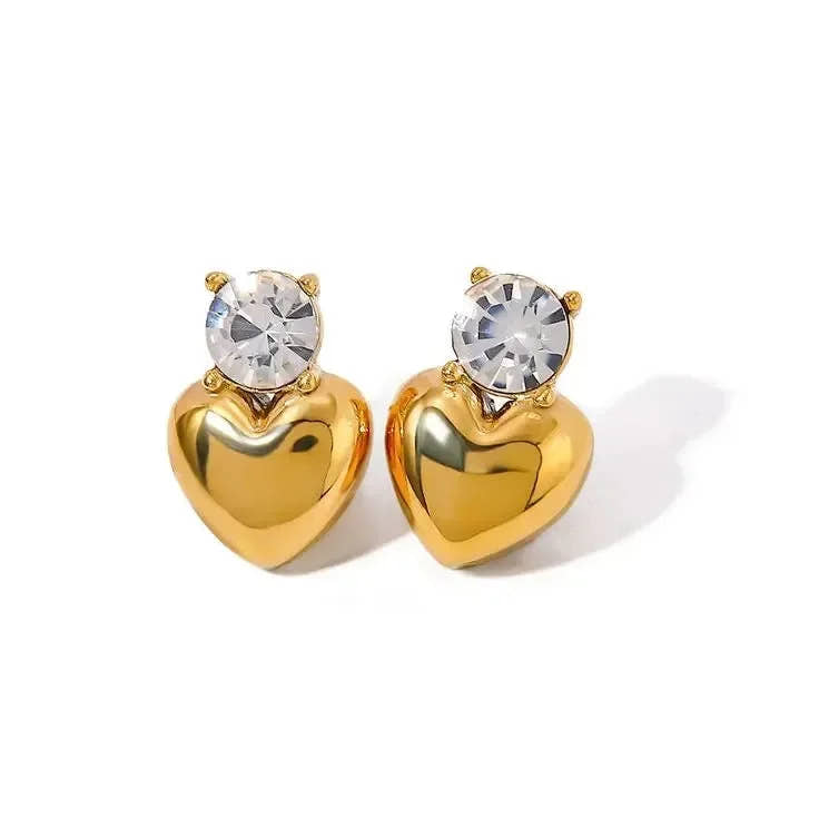 Zircon Sweetheart Shaped Stud Earrings - Diatoms