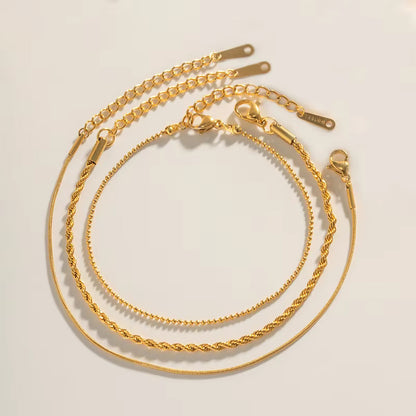 Three Sleek Chain Gold Bracelet