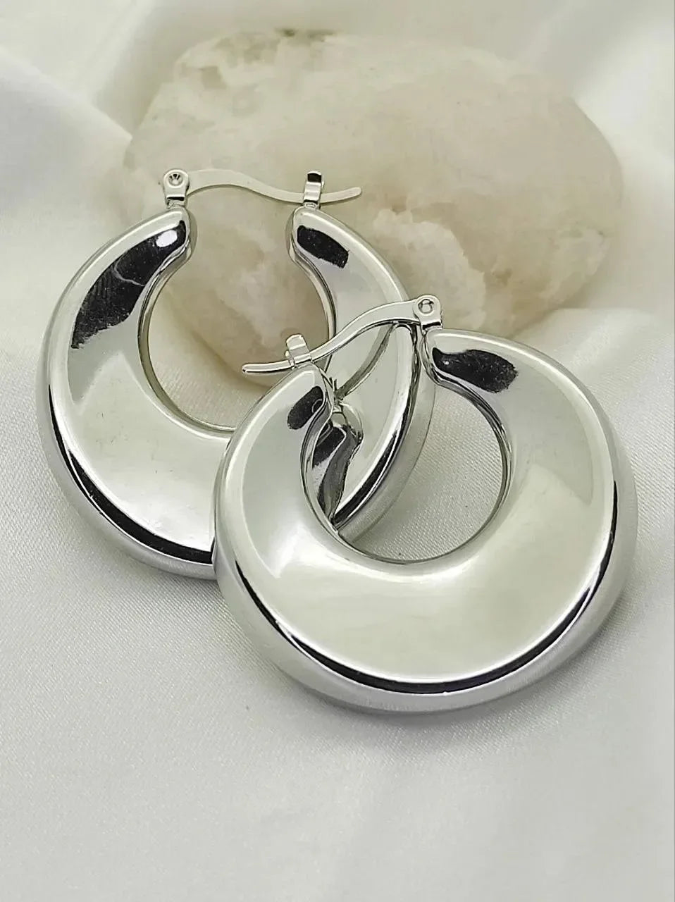Silver Crescent Shaped Stud Earrings - Diatoms