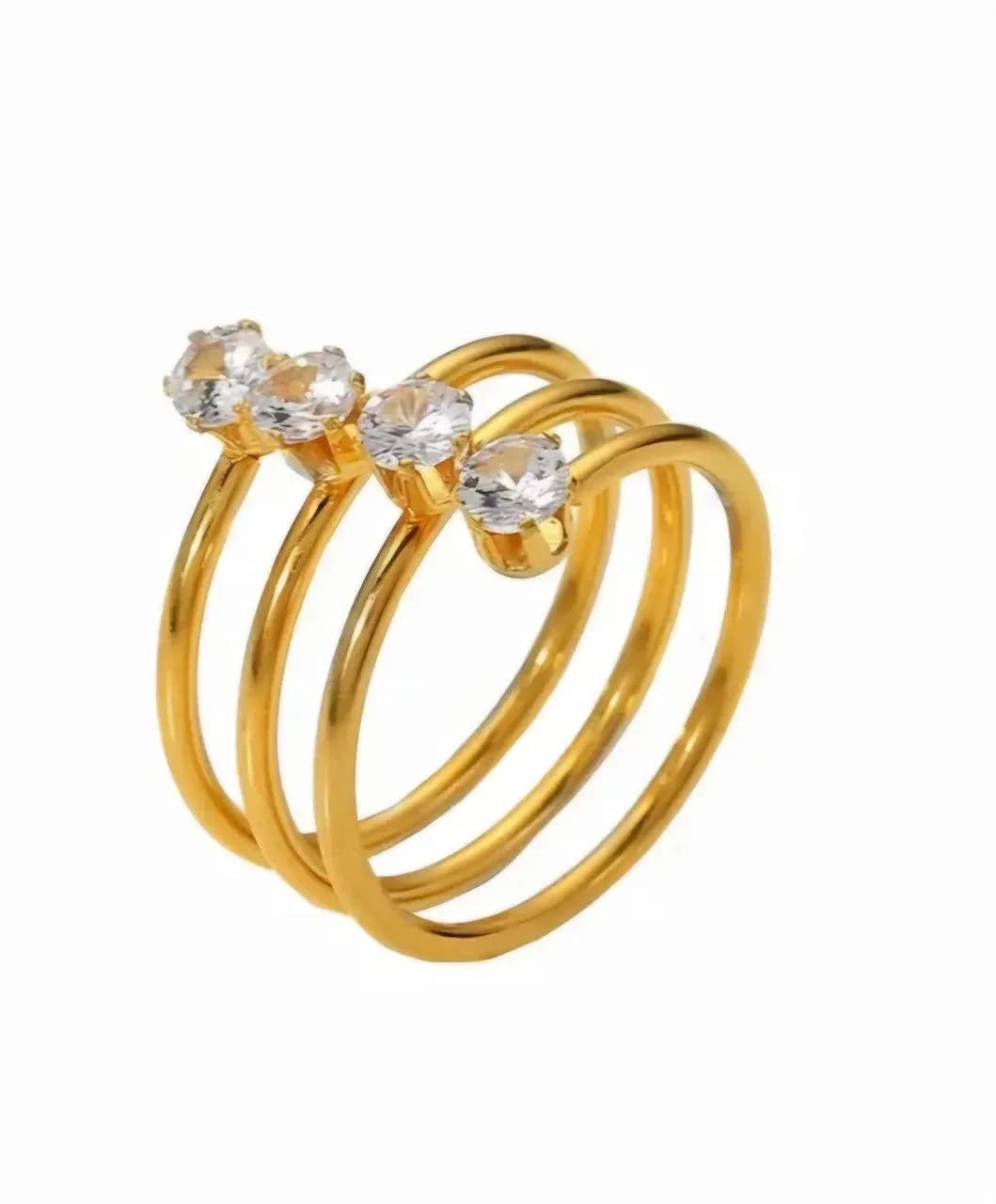 Spiral Luxy American Diamond Golden Ring - Diatoms