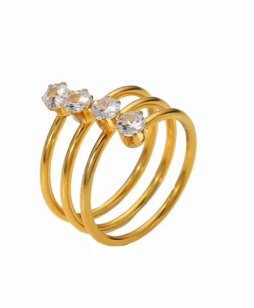 Spiral Luxy American Diamond Golden Ring - Diatoms