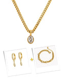 Gold necklace with pendant on a white background