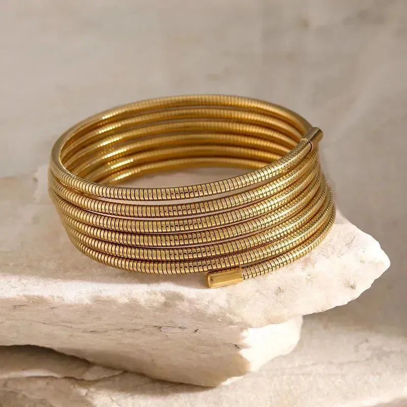 Sleek Spiral Gold Bracelet - Diatoms