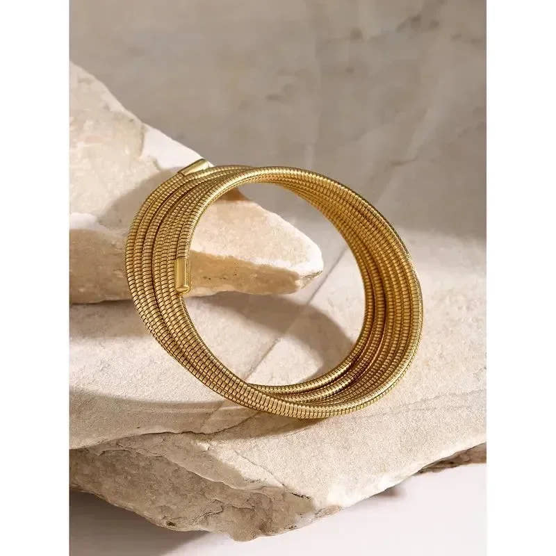 Sleek Spiral Gold Bracelet - Diatoms