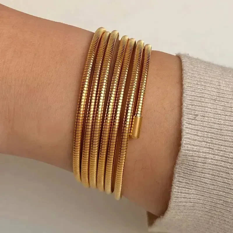 Sleek Spiral Gold Bracelet - Diatoms