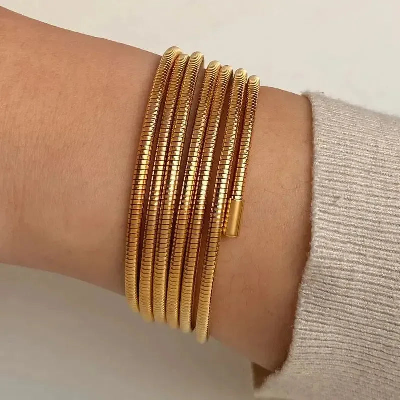 Sleek Spiral Gold Bracelet - Diatoms