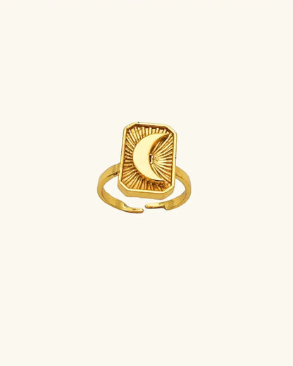 Luxe Waning Crescent Moon Gold Ring - Diatoms