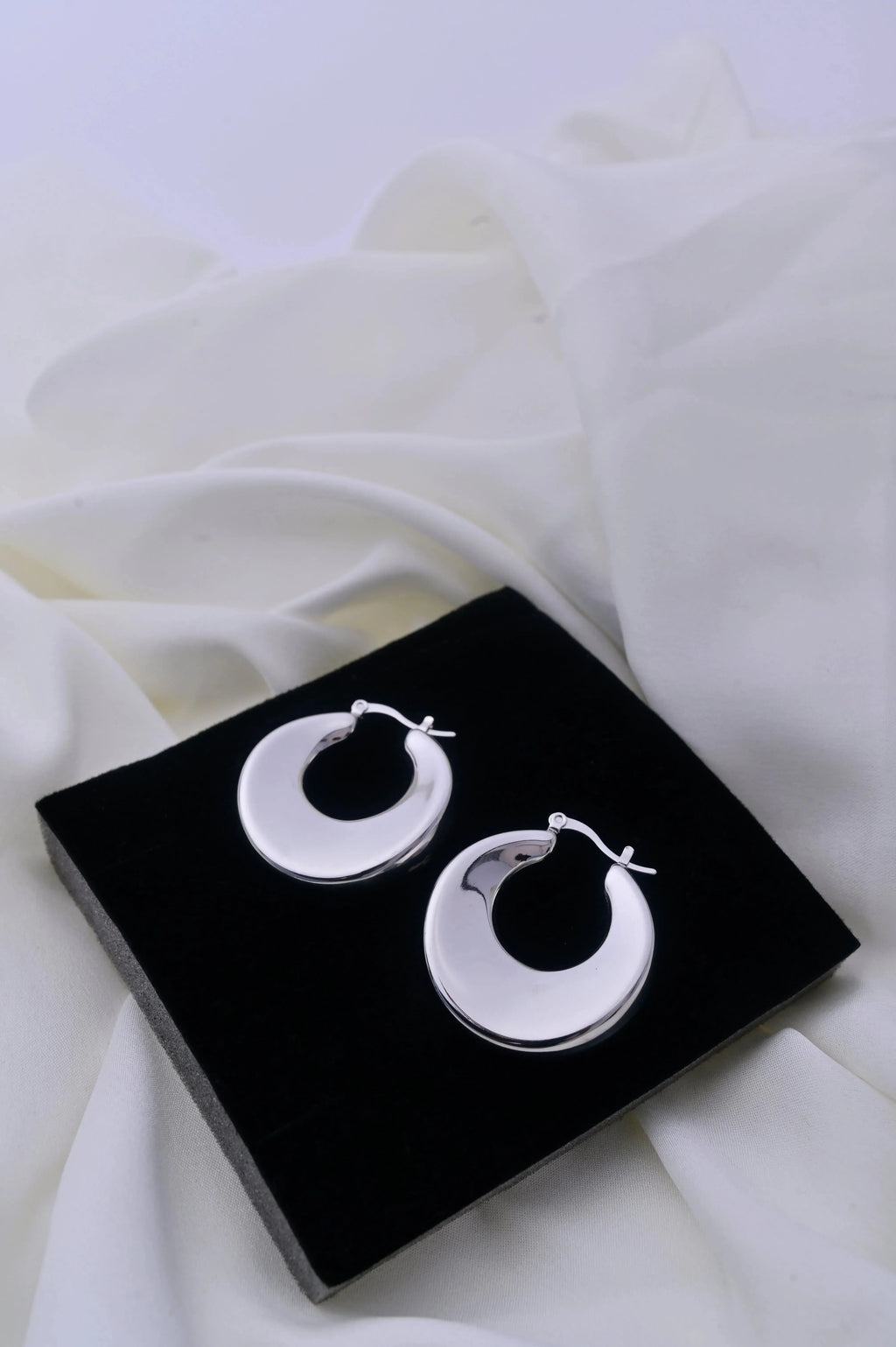 Silver Crescent Shaped Stud Earrings - Diatoms
