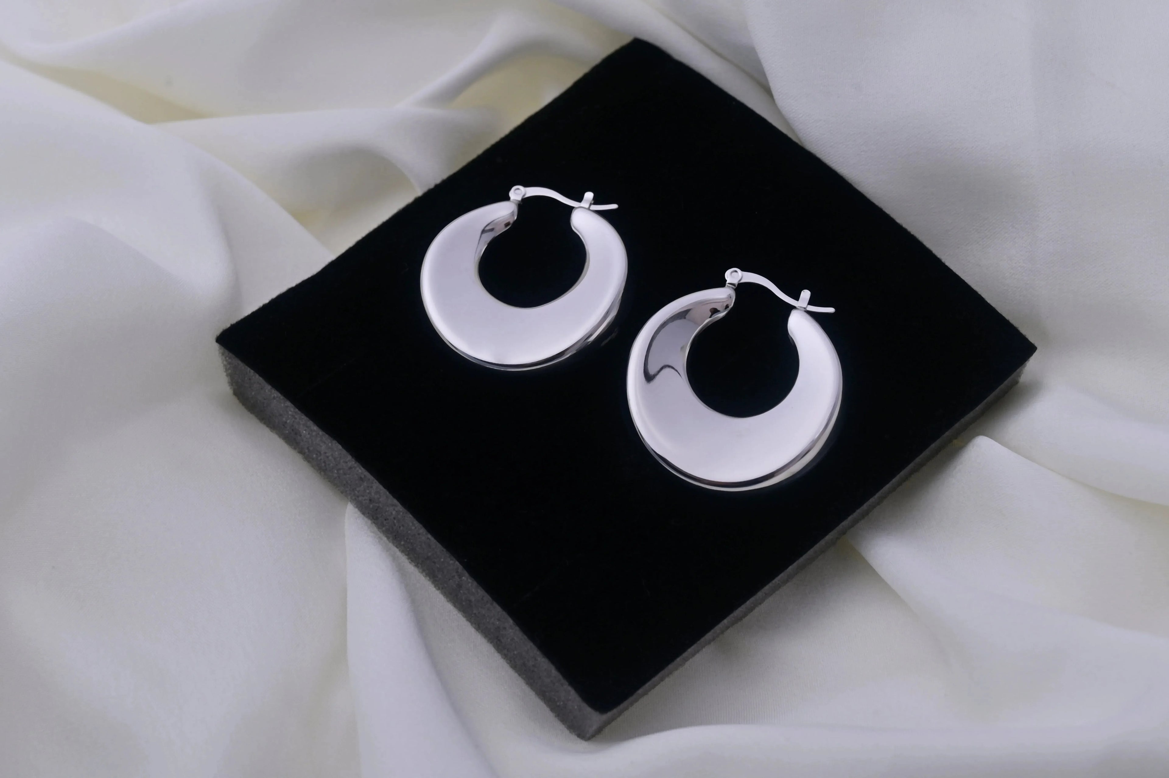 Silver Crescent Shaped Stud Earrings - Diatoms