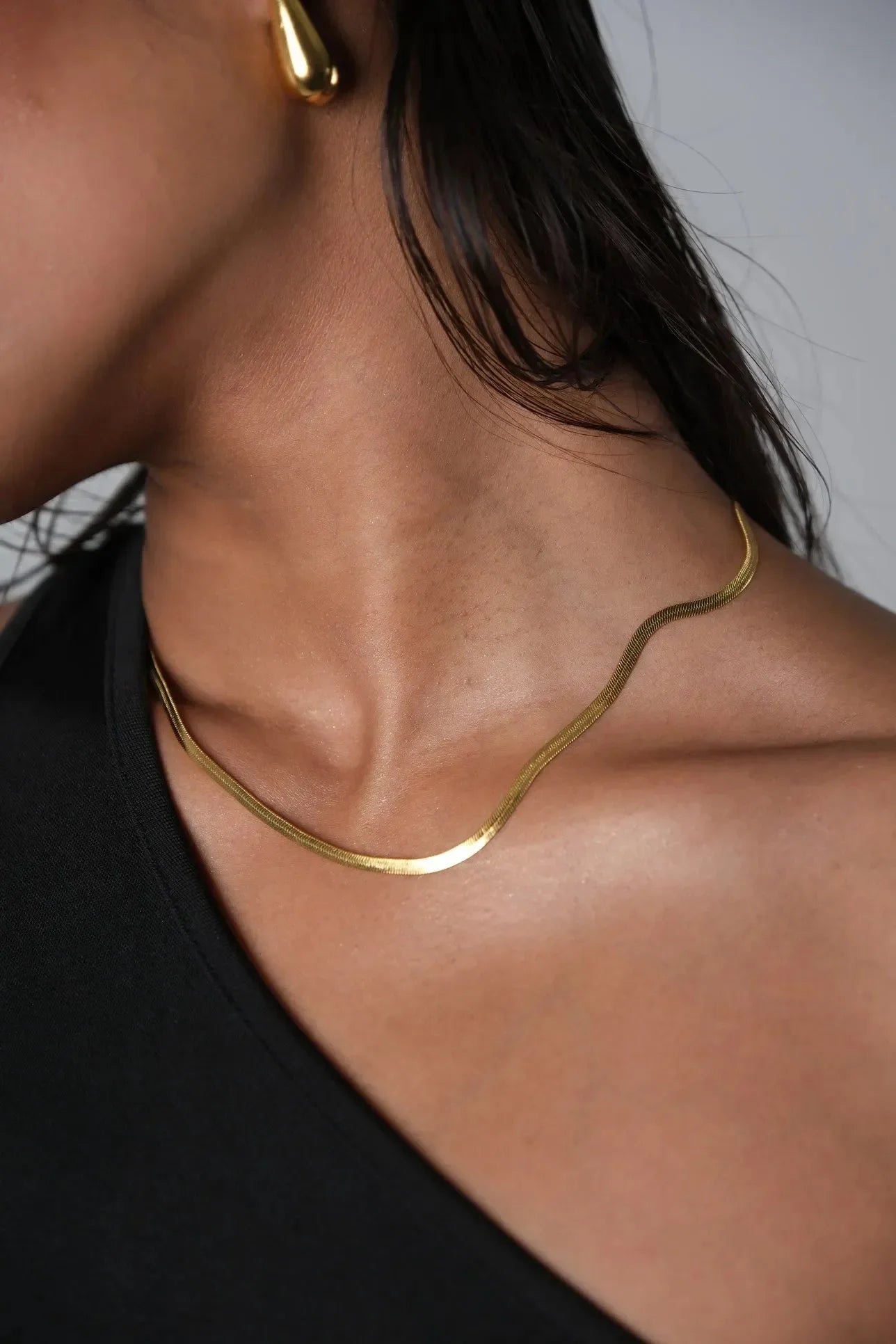 Luxe Herringbone Statement Gold Chain Necklace - Diatoms