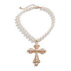Diatoms Cross Pearl Beaded Necklace - Diatoms