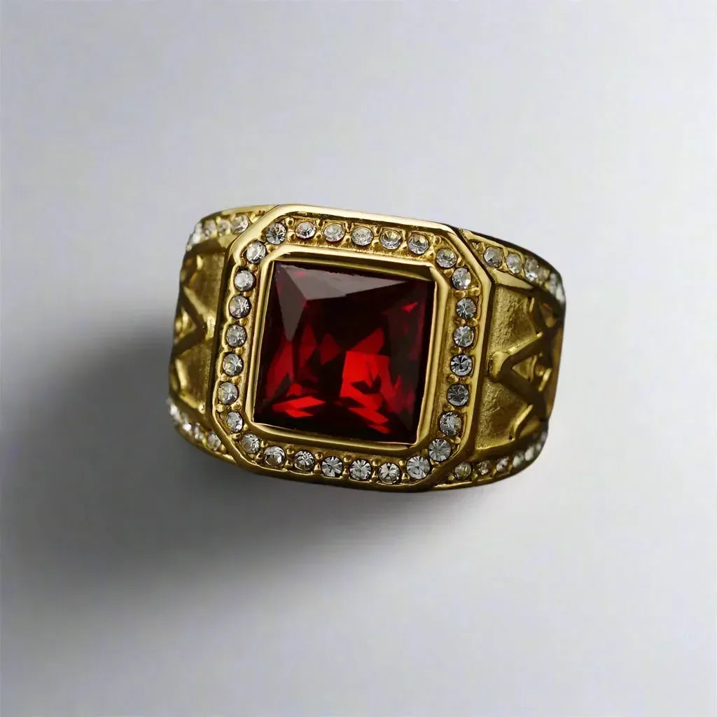 Diatoms Ethnic Red Stone Men's Rings - Diatoms