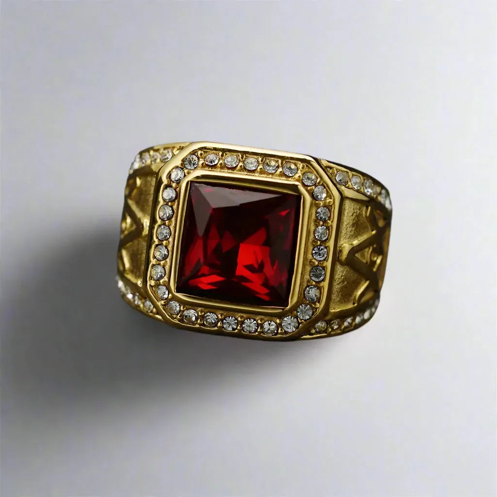 Diatoms Ethnic Red Stone Men's Rings - Diatoms