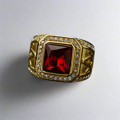 Diatoms Ethnic Red Stone Men's Rings - Diatoms