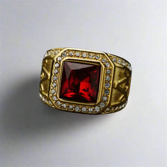 Diatoms Ethnic Red Stone Men's Rings