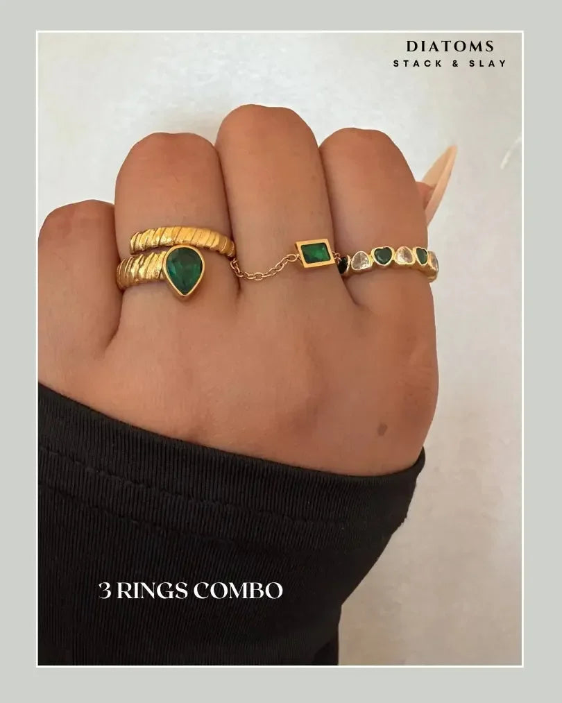 Diatoms Stack Slay Combo Green Stone Ring - Diatoms
