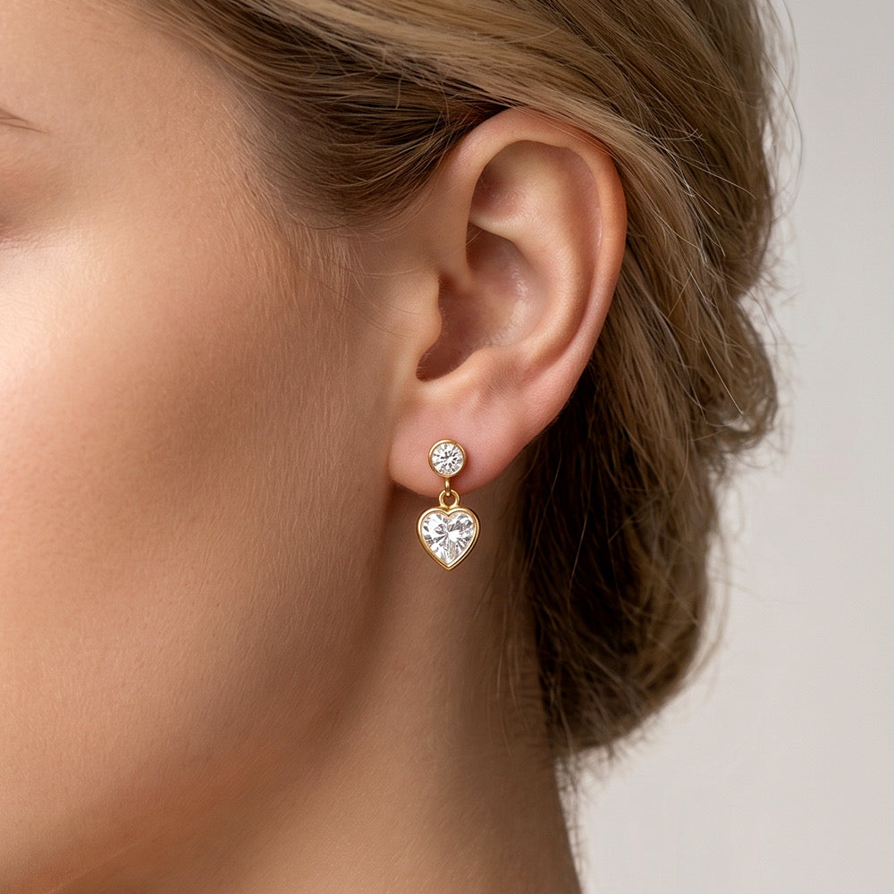 Gleam Heart Stud-Dangle Earrings