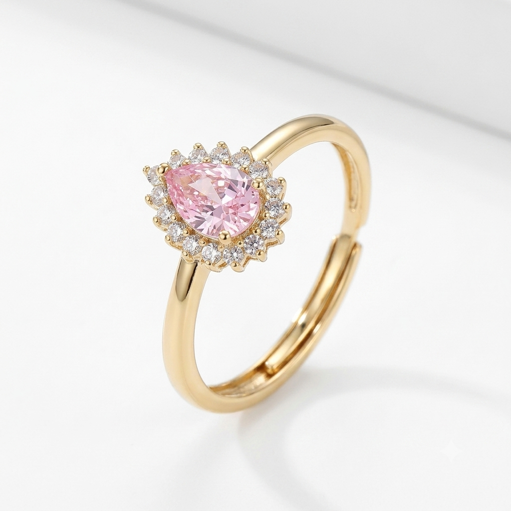 Pink Princess Teardrop Adjustable Ring