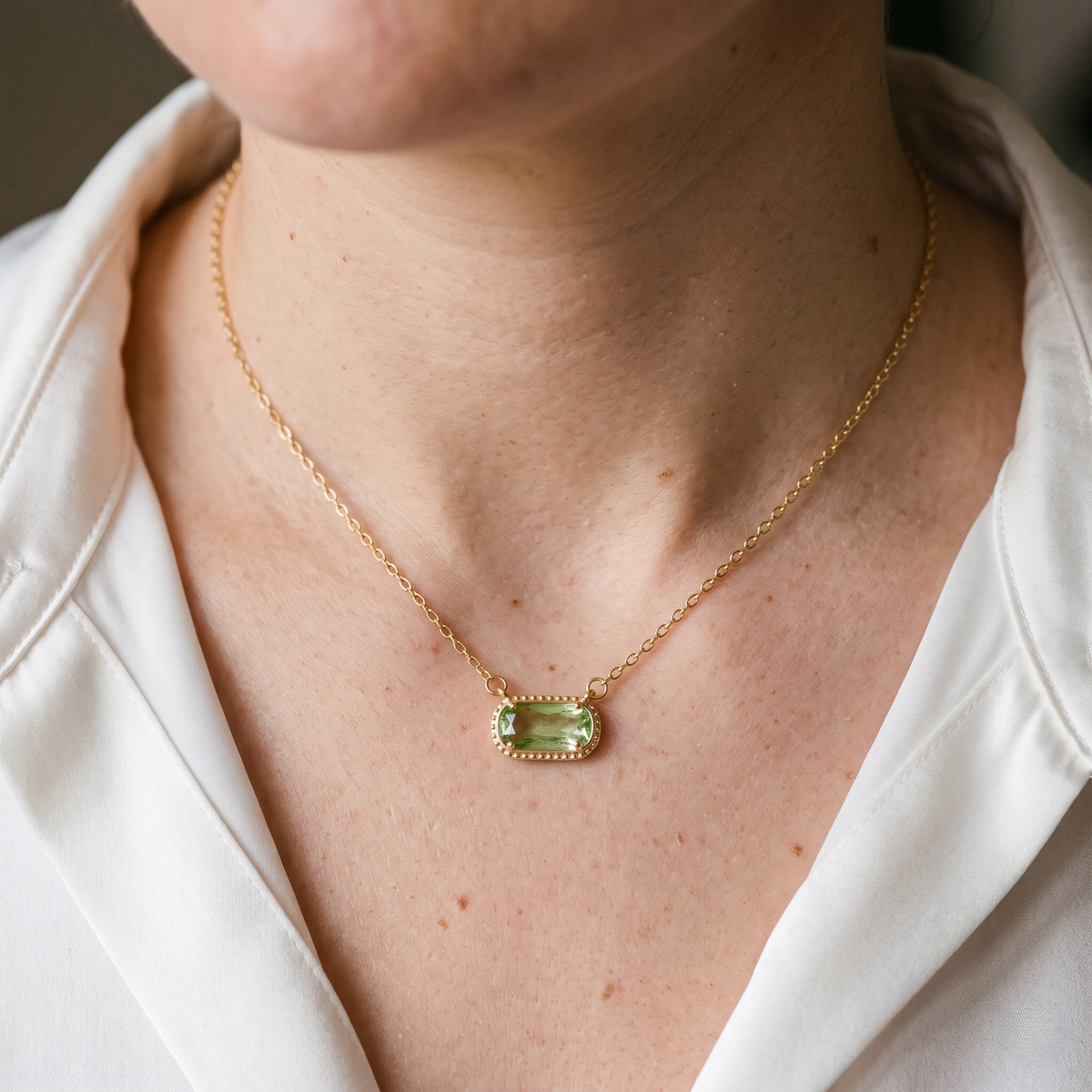 Green Oval Chain Necklace