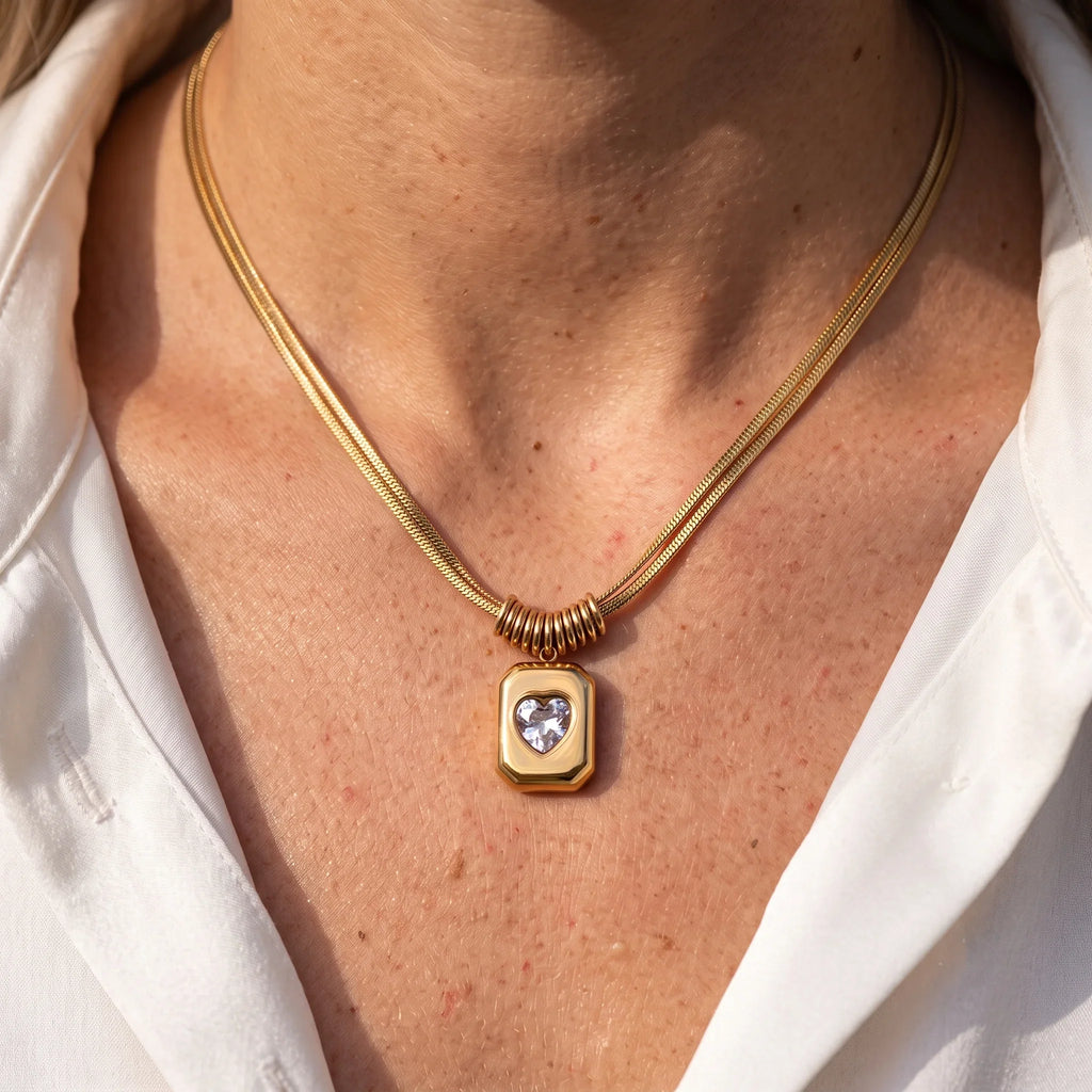 Trendy Crystal Geometric Peach Heart Love Pendant