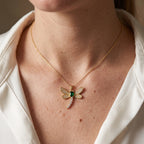 Diatoms Dragonfly Inlay Green Zircon Necklace